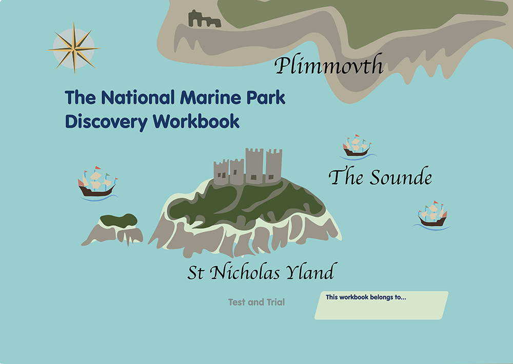 National Marine Park Discovery Work Book - illustration of Drakes Island and old days ships on the sea
